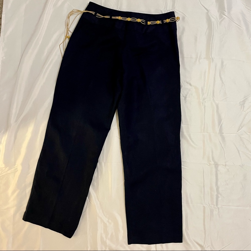 Navy Blue Linen Pants with Belt